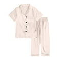 thumbnail image 2 of Kids Girl Satin Pajamas Set Solid Color Button Down Solid Tops T Shirt Set Kids Pajamas Nightgown Girls Clothes 3-4 Years Cute&nbsp;Girl&nbsp;Clothing, 2 of 4
