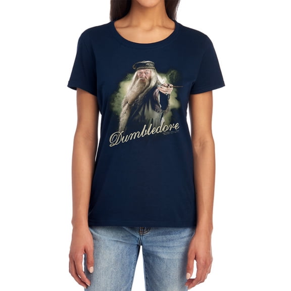 Harry Potter Dumbledore Wand Women's T Shirt, Navy, Medium