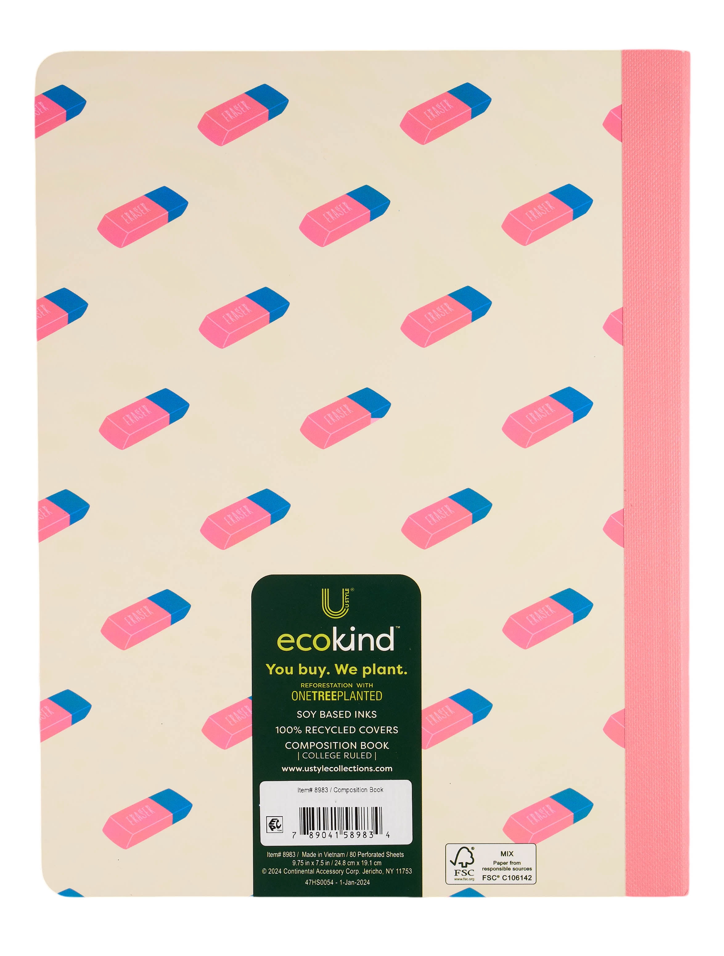 Ecokind by U Style Eraser Icon Composition Book, 80 Sheets, College Rule