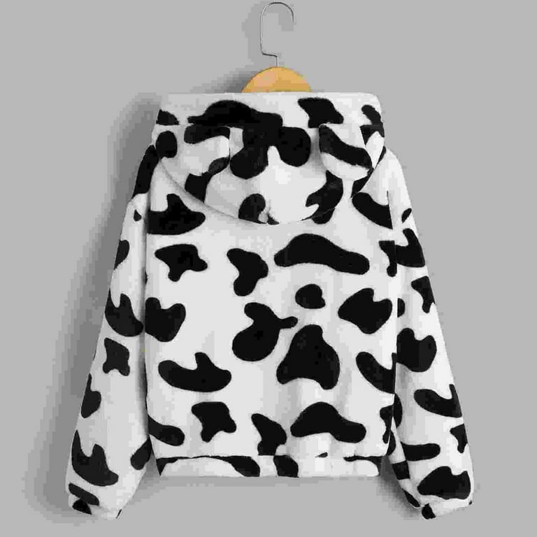 Reduced RQYYD Women's Zip Up Cropped Fleece Hoodie Cow Print Plus