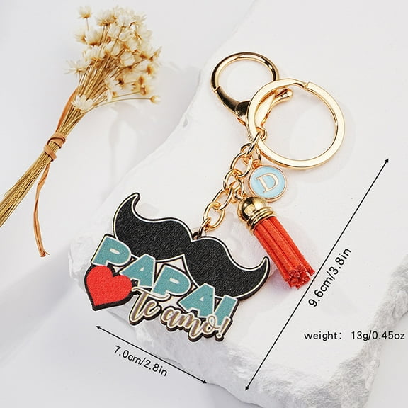 Unique Mustache Cartoon English Keychain Pendant Father's Day Creative Tassel Key Ring Accessory