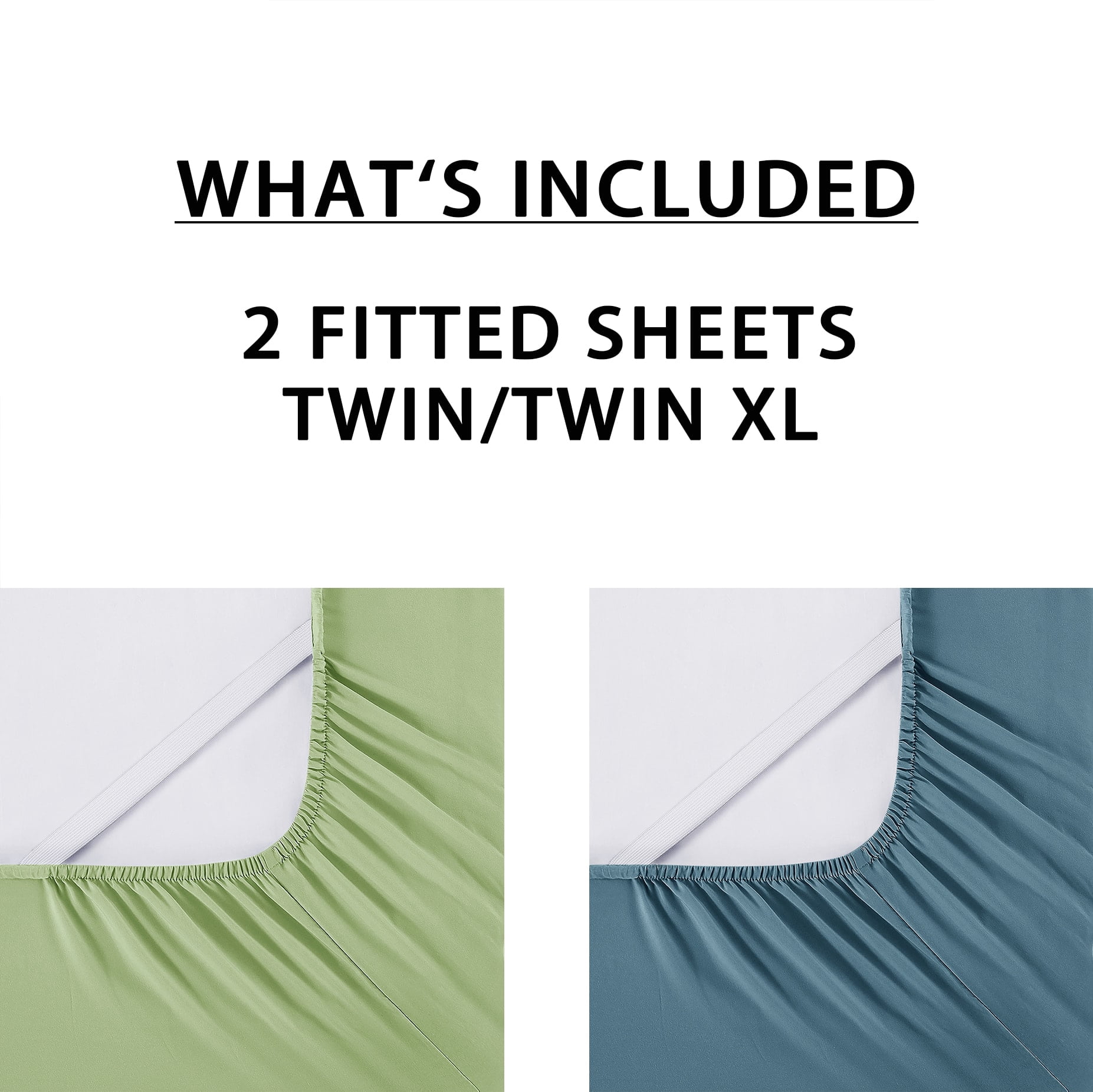 Mainstays Super Soft Microfiber 2-Pack Fitted Sheets, Cool Blue Water/Olive Green, Twin-XL