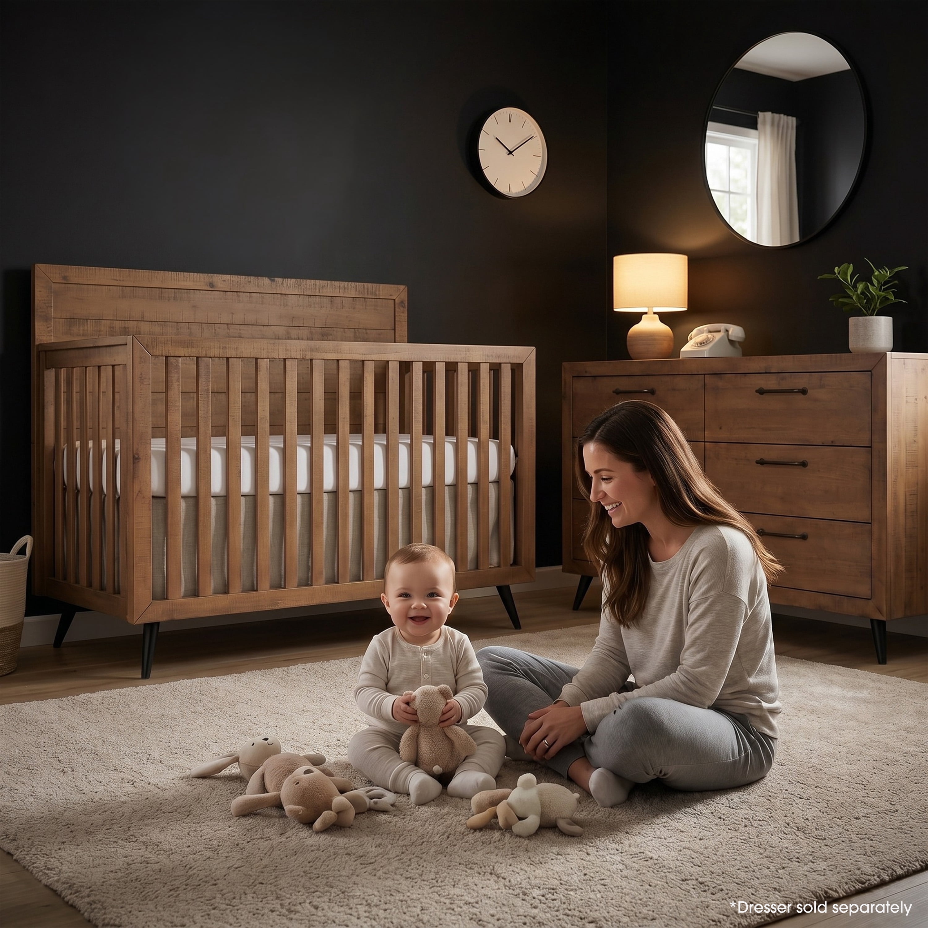 Evolur Stilnovo Mid Century 4-in-1 Convertible Crib, Sugarcane