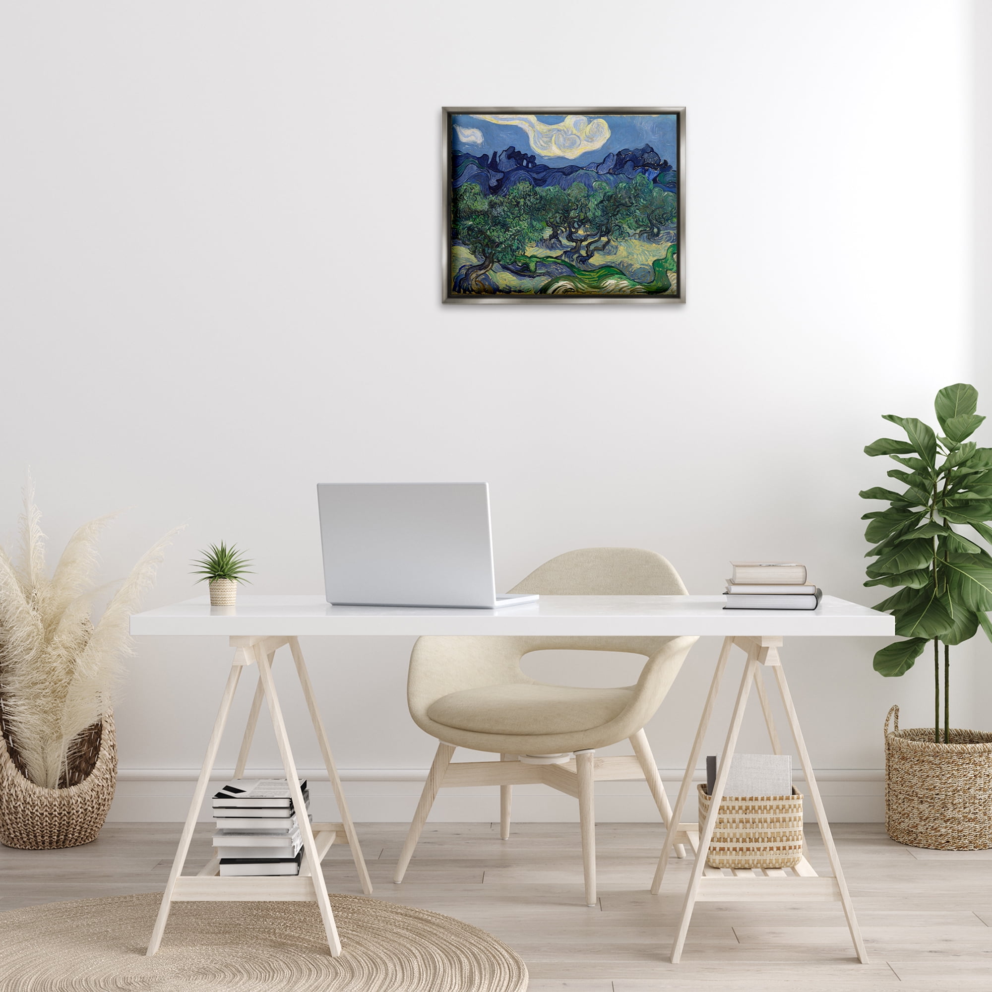 Stupell Industries Van Gogh Olive Trees Landscape Landscape & Nature Painting Gray Floater Framed Canvas Art Print Wall Art, 21 x 17