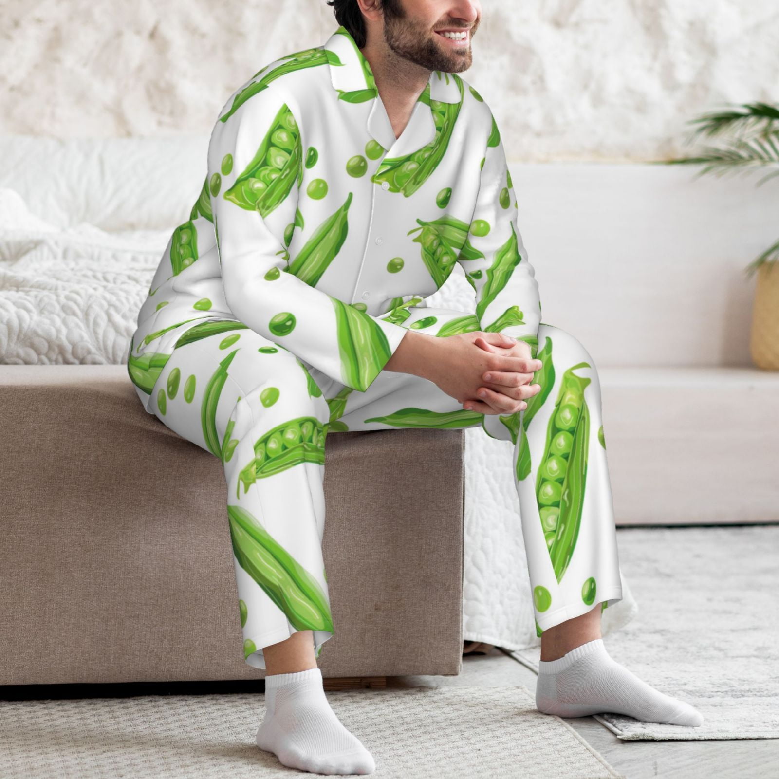 JOJOART Green Cute Dinosaur Mens Pajamas Set Nightwear