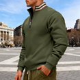 thumbnail image 6 of Men's Solid-color Casual Fleece Hoodie, Loose Stand-up Collar Semi-zipper Casual Sport Pullover Hoodie for Men,Army Green,L, 6 of 8