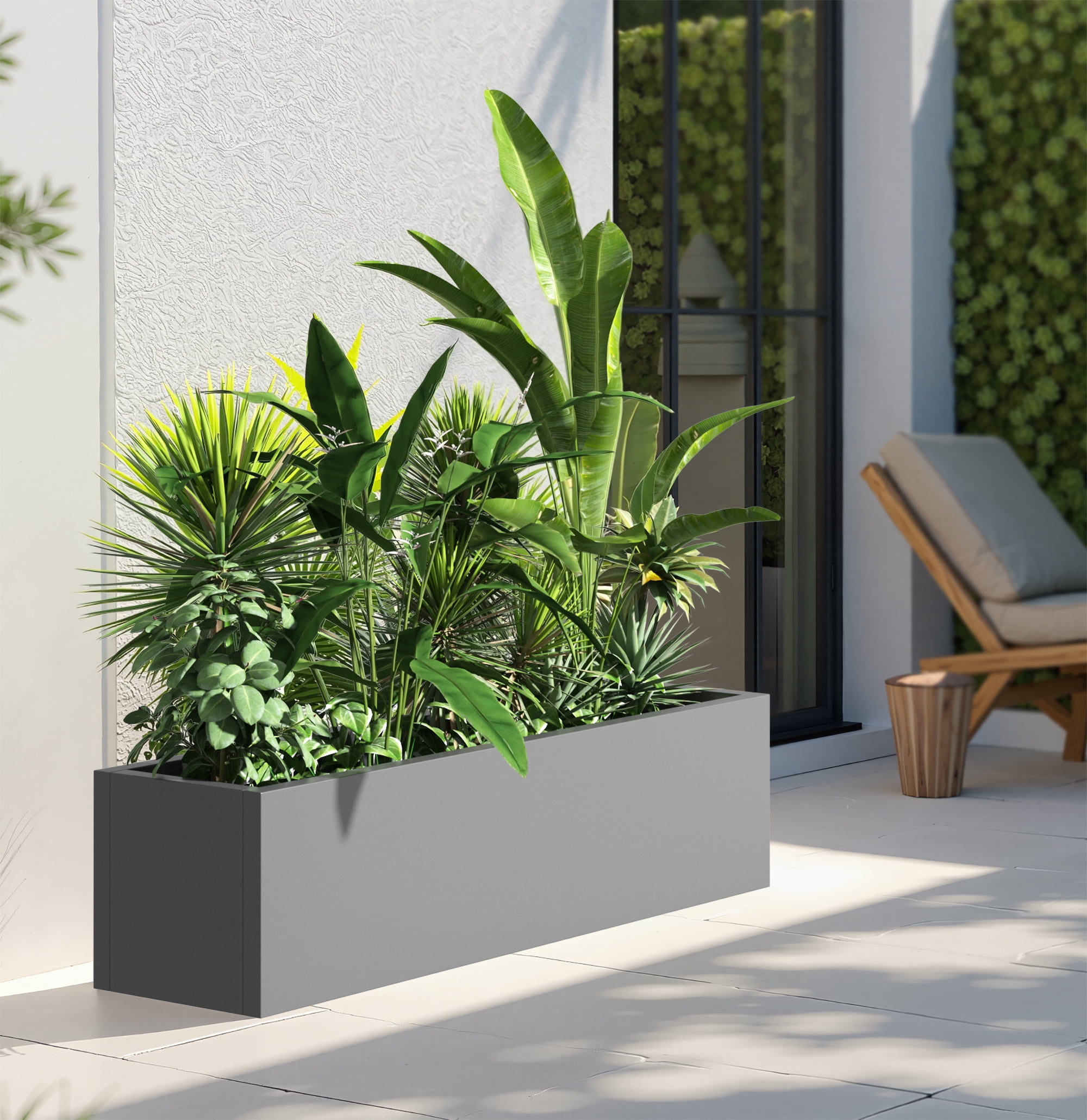 MAYEERTY 36*9*9" Gray Modern Large Rect Metal Planter Box with Drainage Hole for Outdoor Gardening & Balcony