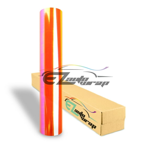 EZAUTOWRAP 12" Wide Glossy Neo Chrome Chameleon Orange Headlight Taillight Fog Light Side Marker Vinyl Tint Film Roll Sticker Self Adhesive