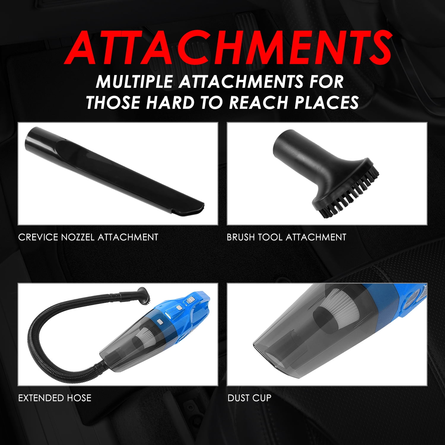 DNA Motoring WMT-TOOLS-00183 12V, 70W, 2 IN 1 Portable Handheld Car Mini Corded Vacuum Cleaner, Blue