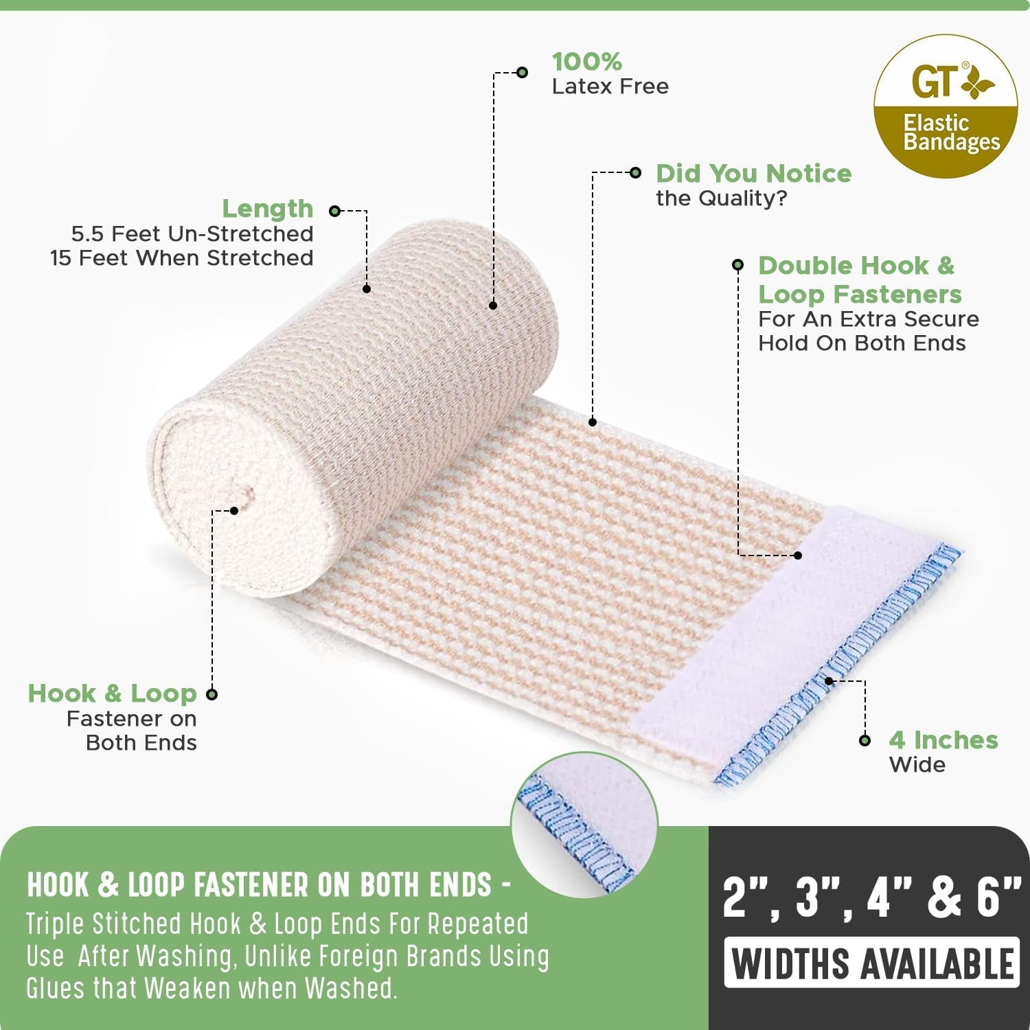 GT USA Cotton Elastic Bandage Wrap (4
