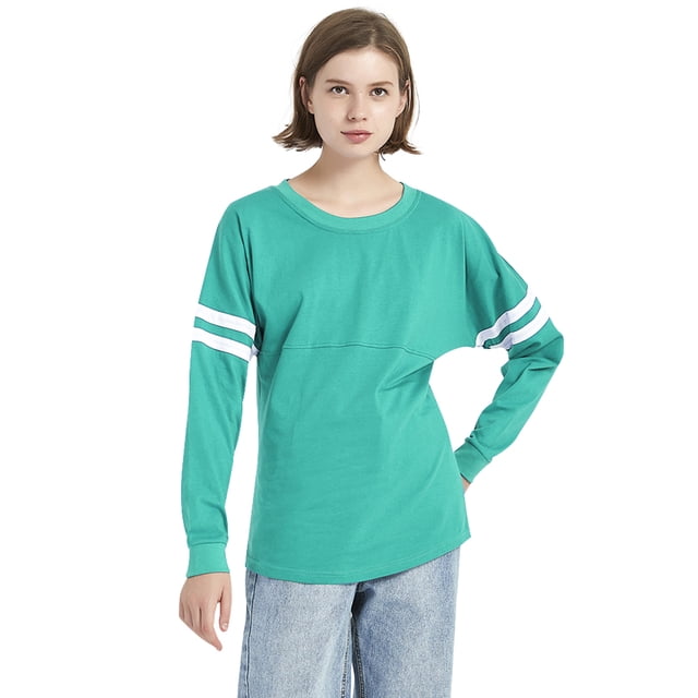 TOPTIE Chandail à Col Rond pour Femmes avec Pompons, Chandail Jersey Jeunesse à Manches Longues, T-Shirt de Jour de Match, Vierge-Vert Blanc-TP