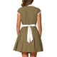 thumbnail image 3 of CAMISA DE VESTIR CON BOTONES INSPIRE CHIC para Mujeres, Con Solapa, Manga Corta, Cinturón, Vestidos de Trabajo XL Marrón, 3 of 5