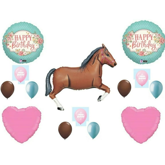 Brown Horse Vintage Floral Birthday Balloons Decoration Supplies Party Western