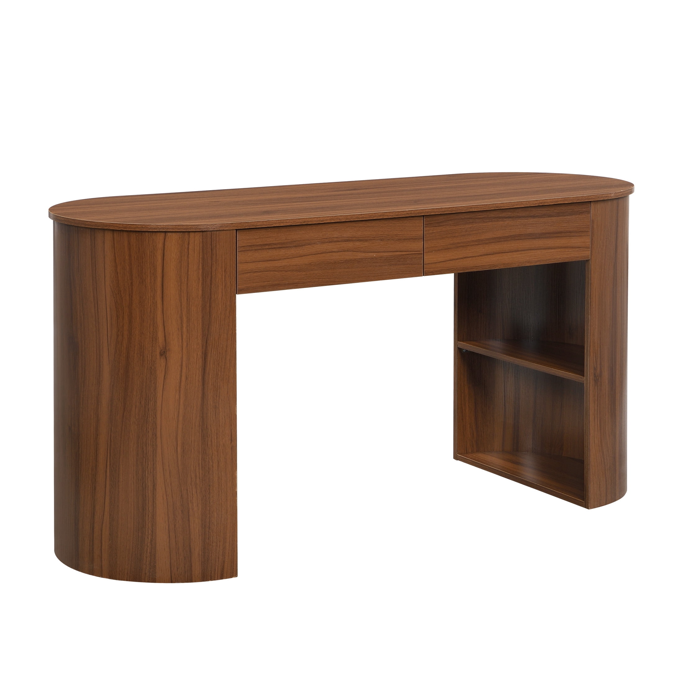 Christopher Knight Home 60.3" Modern Storage Writing Desk, MDF Office Table with Drawers and Open Shelf, Dark Walnut