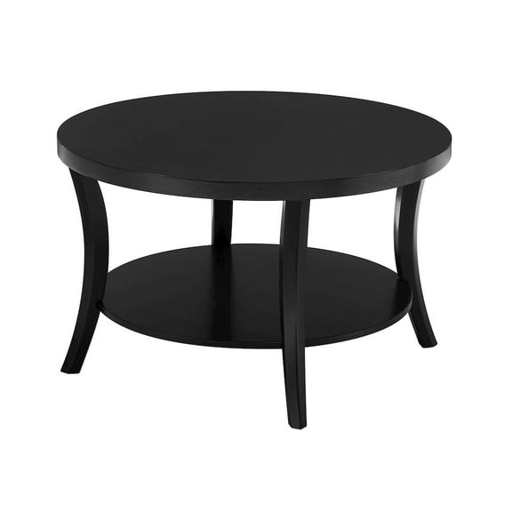 Charleston Round Coffee Table with Shelf in Black Wood Finish