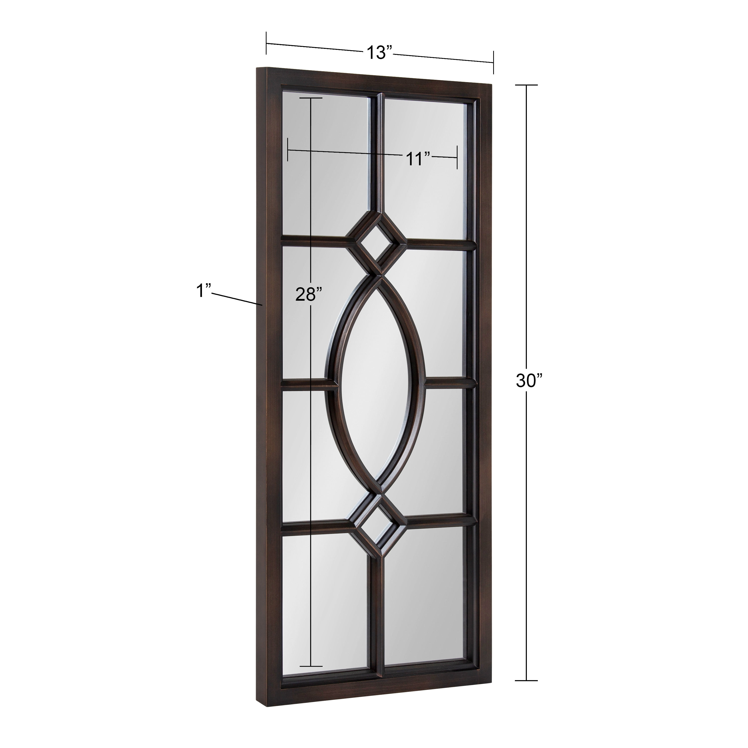 Kate and Laurel Cassat Window Wall Accent Mirror, 13" x 30", Dark Bronze, Rustic Windowpane Inspired Wall Decor