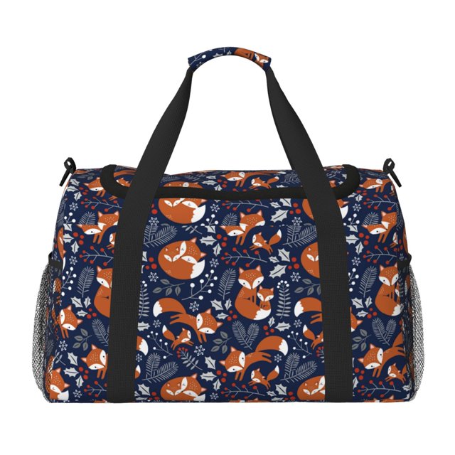 Fotbe Cute Foxes Bolsa de Viaje con Estampado, Bolsa de Fin de Semana para Mujer con Compartimento para Zapatos, Bolsa de Gimnasio con Bolsillo Húmedo
