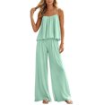 thumbnail image 2 of Cagogo Women's 2 Piece Casual Sets V Neck Sleeveless Tank Top Wide Leg Pants Solid Boho Vacation Outfit Loose Summer Travel Clothes Matching Lounge Sets Tracksuits, Green L, 2 of 6