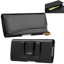 For Samsung Galaxy A53 5G Universal Horizontal Leather Case Belt Clip Holster with Clip Loops Cell Phone Carrying Pouch [Magnetic Closure] - Black