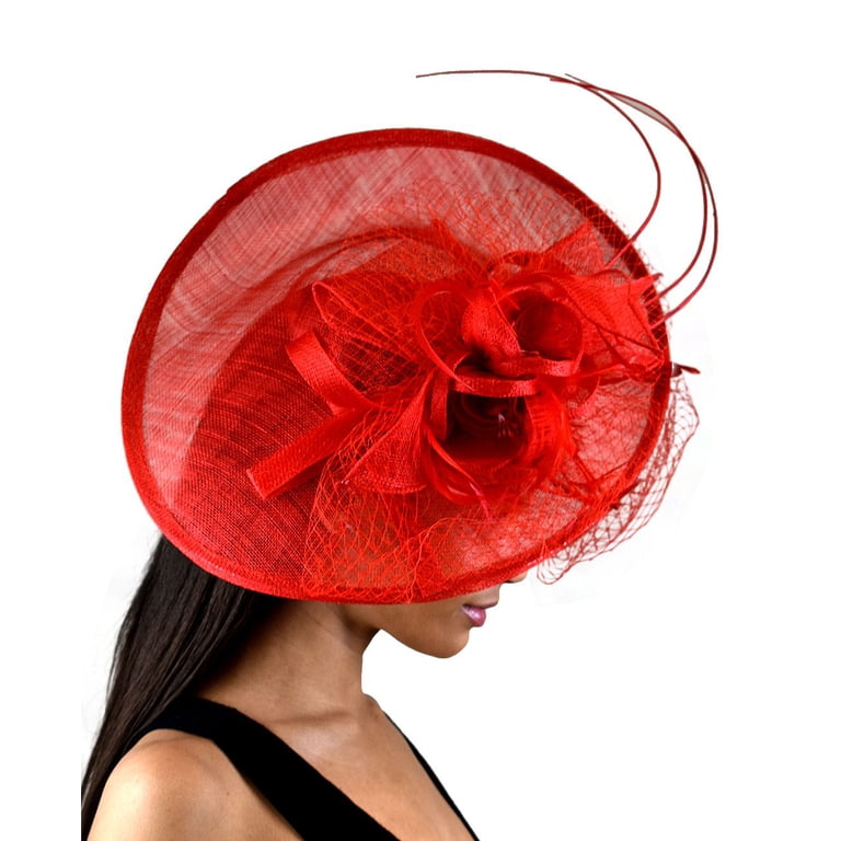 Sinamay Fascinator Hat with Feather Flower Design for Cocktail Parties C.C Cocktail Sinamay Fascinator Headband Feather & Flower  main image 3