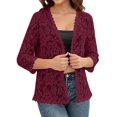thumbnail image 2 of IMENGL Ladies' solid color lace knitted cardigan v neck, Red 4XL, Size M-5XL, 2 of 4