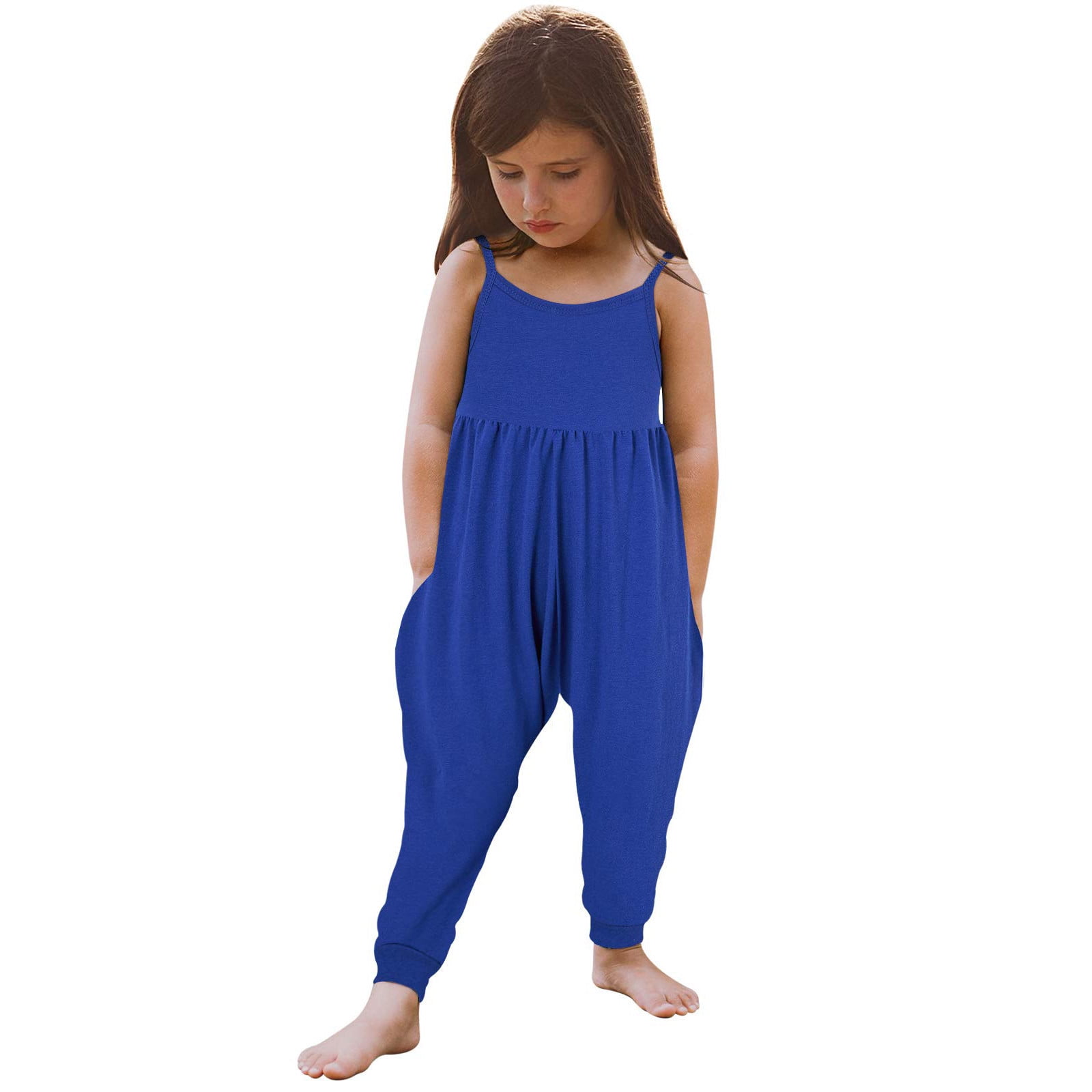 Rovga Toddler Girl Onesies Baby Kids Solid Jumpsuit Strap Romper Summer ...