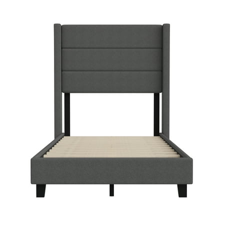 Alamont Home - Hollis Twin Size Upholstered Platform Bed with Wingback Headboard - Charcoal