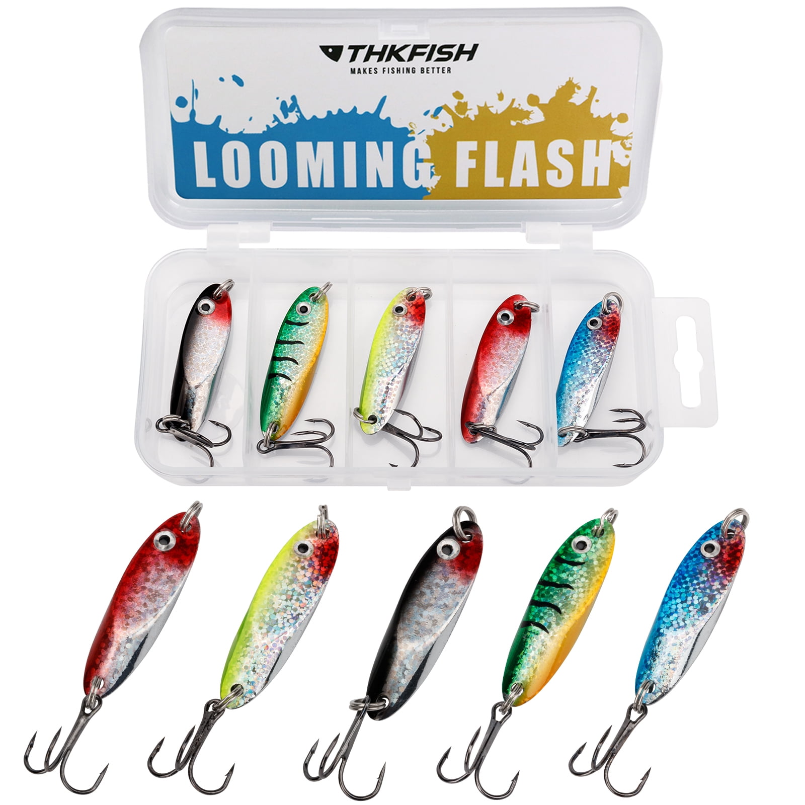 THKFISH Fishing Spoons Fishing Lures Trout Spoons Single Hook Trout Lure Fishing Lures for Trout Bass Pike Crappie Walleye 1/8oz 1/6oz 1/4oz 3/8oz 1/2oz 5Pcs