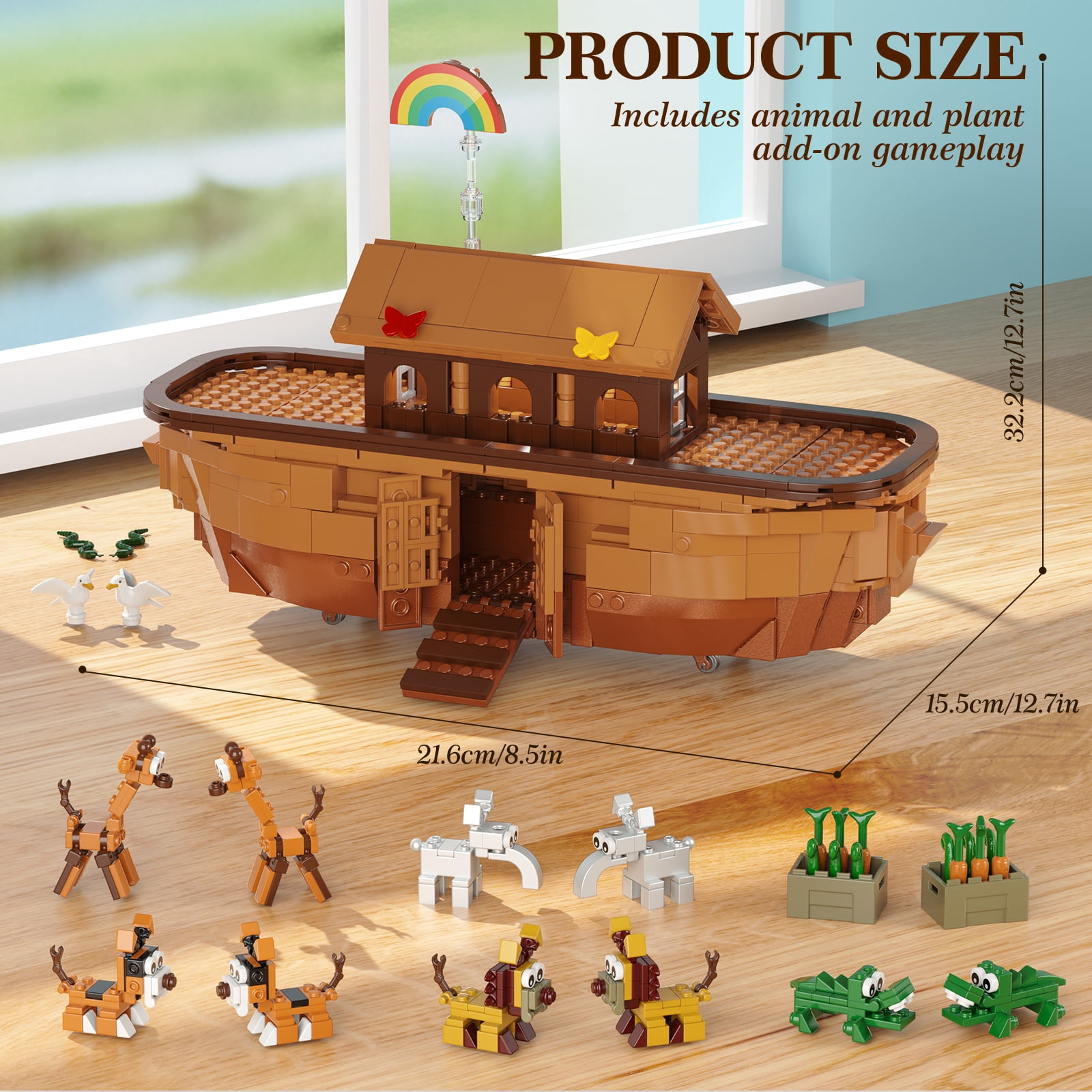 Noah's Ark Building Blocks Set, 845Pcs Christian STEM Toy, Lego-Compatible Animal & Boat Kit for Kids 8+, Ideal for Baptism, Easter & Birthday Gifts