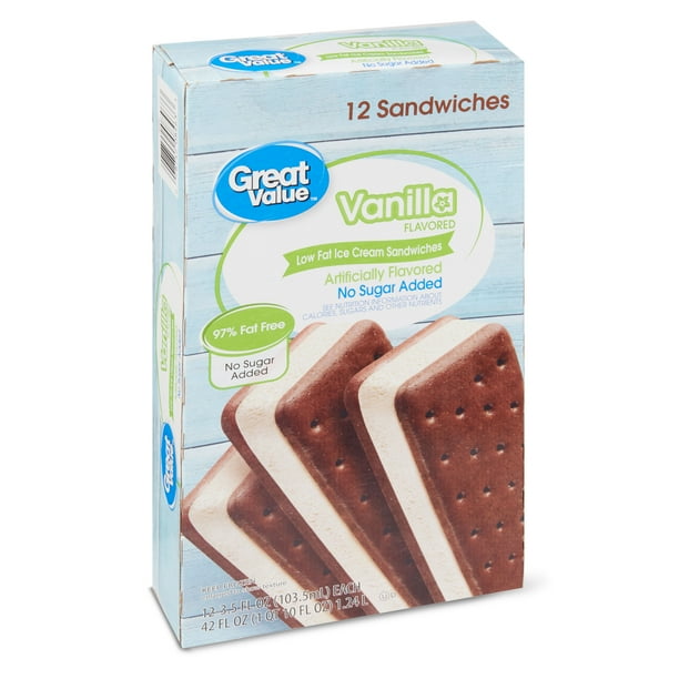 Great Value Vanilla Flavored Low Fat Ice Cream Sandwiches, 42 oz, 12