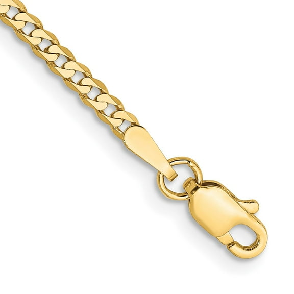 14k Yellow Gold Anklet 10 inch 2.2 mm Flat Beveled Curb with Lobster Clasp Anket