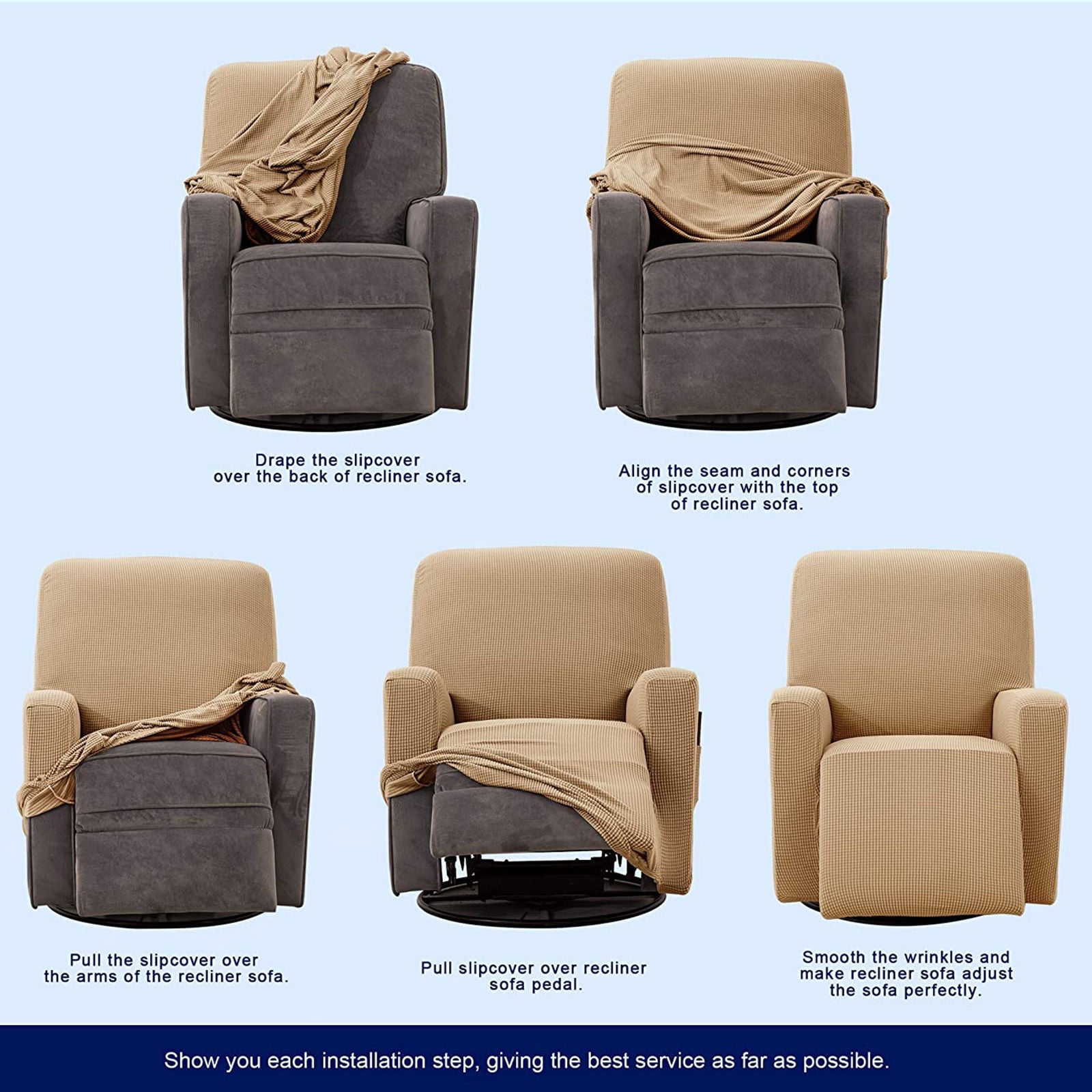Stretch Recliner Chair Slipcover, 1-Piece Soft Armchair Cover Washable Sofa Cover Non Slip