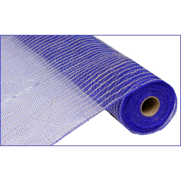 Blue with Natural Stripe Poly Deco Mesh, 21 inch x 10 Yards (30 feet) RY900525