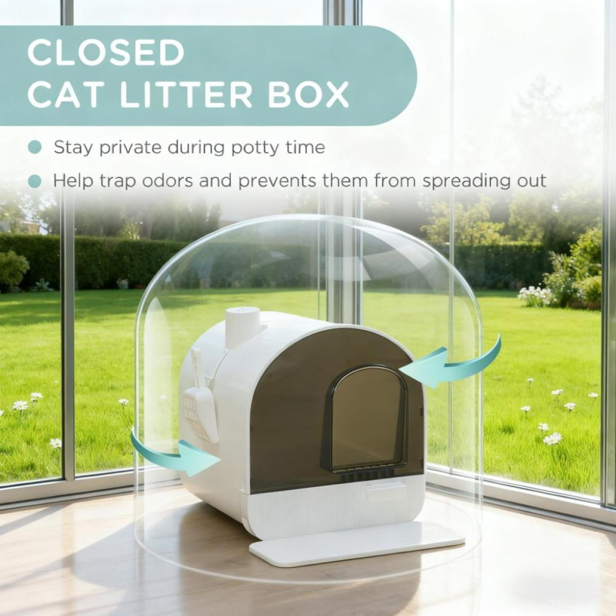 17" Hooded Enclosed Plastic Cat Litter Box - Deodorizing Filter, Removable Tray & Entrance Mat, for Small Cats/Kittens Under 10 lbs (17"Lx17.25"Wx18.5"H)
