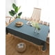 thumbnail image 1 of Mantel rectangular moderno 140x200cm mantel antiincrustante lavable cuadrado pequeño tejido de algodón y lino con pompones bordados en azul oscuro, utilizado para decorar el huerto al aire libre, 1 of 5