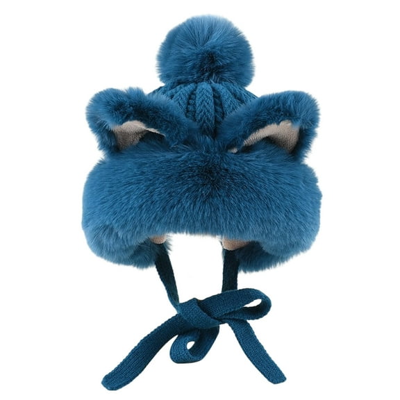 Women Winter Pompom Beanie Hats Autumn Winter Warm Fox Cat Plush Knitted Wool Hat Outdoor Ski Cap Ears Ear Protection Hat