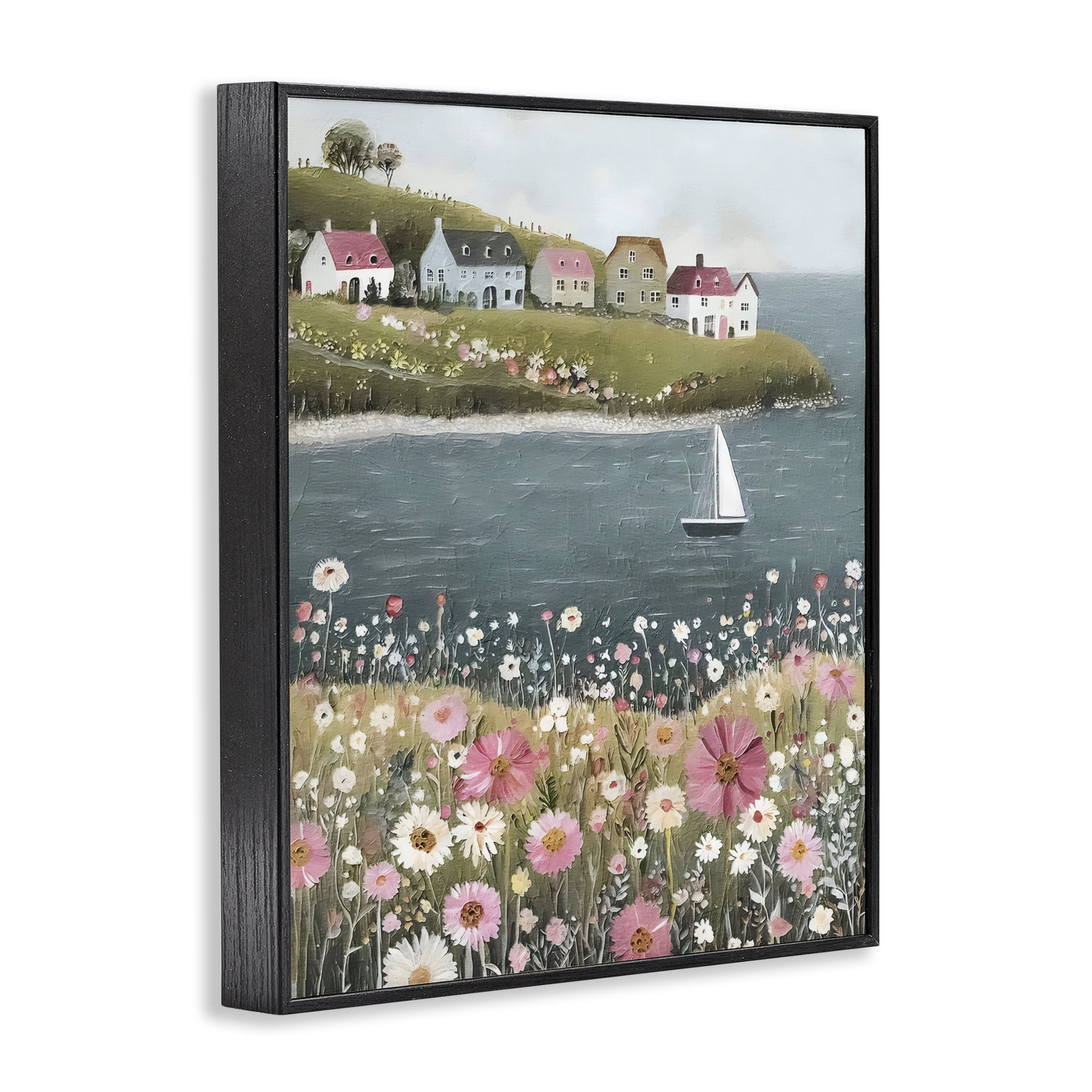 Stupell Industries Pink Meadow & Sailboats Black Framed Giclee Art, design by Riley B