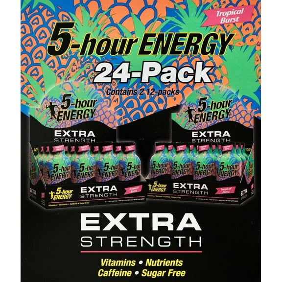 5 Hour Energy Shot Tropical Burst Extra Strength Sugar-Free 24 or 12 Bottles