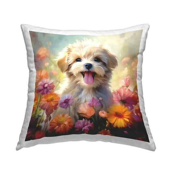 Stupell Industries Puppy & Flower Meadow Decorative Printed Throw Pillow, 18 x 18