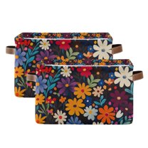 Yayeee 2 Pack Canvas Storage Basket with Handles for Shelves Fabric Bins Closet Organizer, Bright Colorful Flowers Pattern