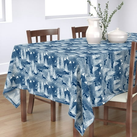 

Cotton Sateen Tablecloth 70 Square - Winter Foxes Deep Forest Fox Snow Pine Trees Woodland Toile Holiday Mountain Print Custom Table Linens by Spoonflower