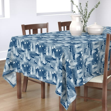 

Cotton Sateen Tablecloth 70 Square - Winter Foxes Deep Forest Fox Snow Pine Trees Woodland Toile Holiday Mountain Print Custom Table Linens by Spoonflower