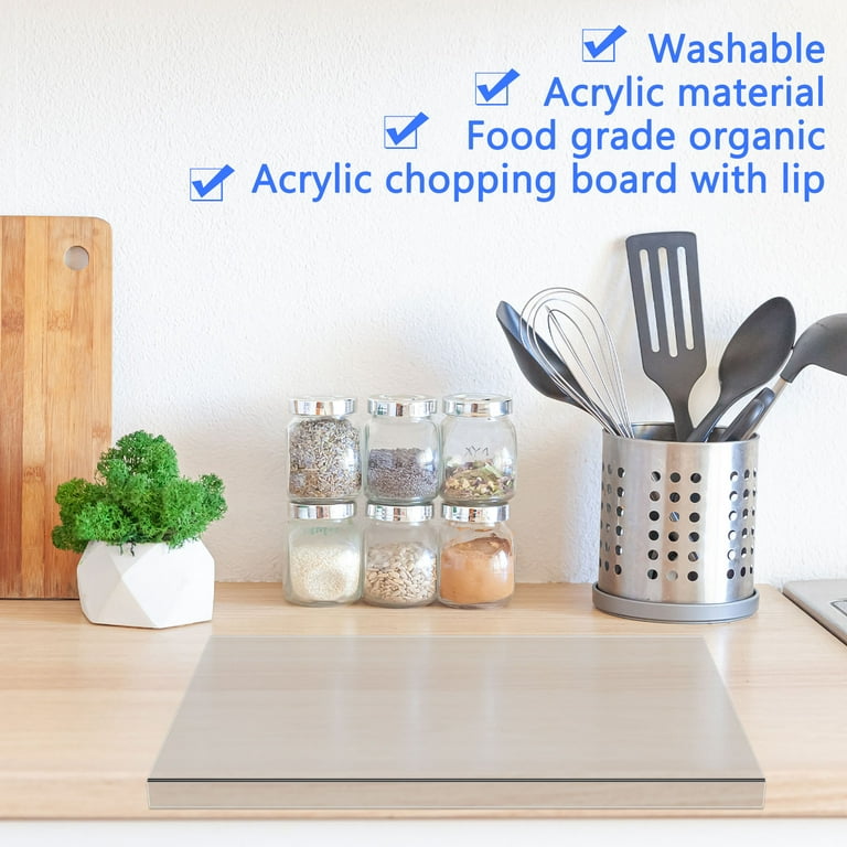 Clear Acrylic Cutting Board with Lip for Kitchen Counter - Food