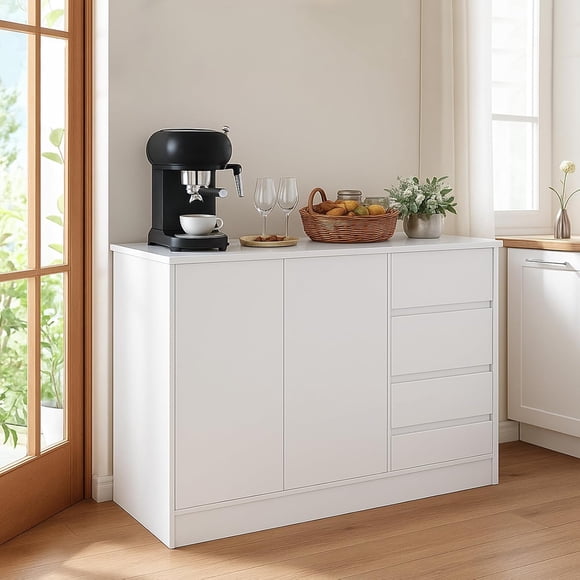 Alacenas Para Cocina, Alacenas Para Despensa con 2 Puertas y 3 Cajón, Mueble Aparador Para Sala de Estar, Comedor, Oficina 120X36X80CM(Blanco)