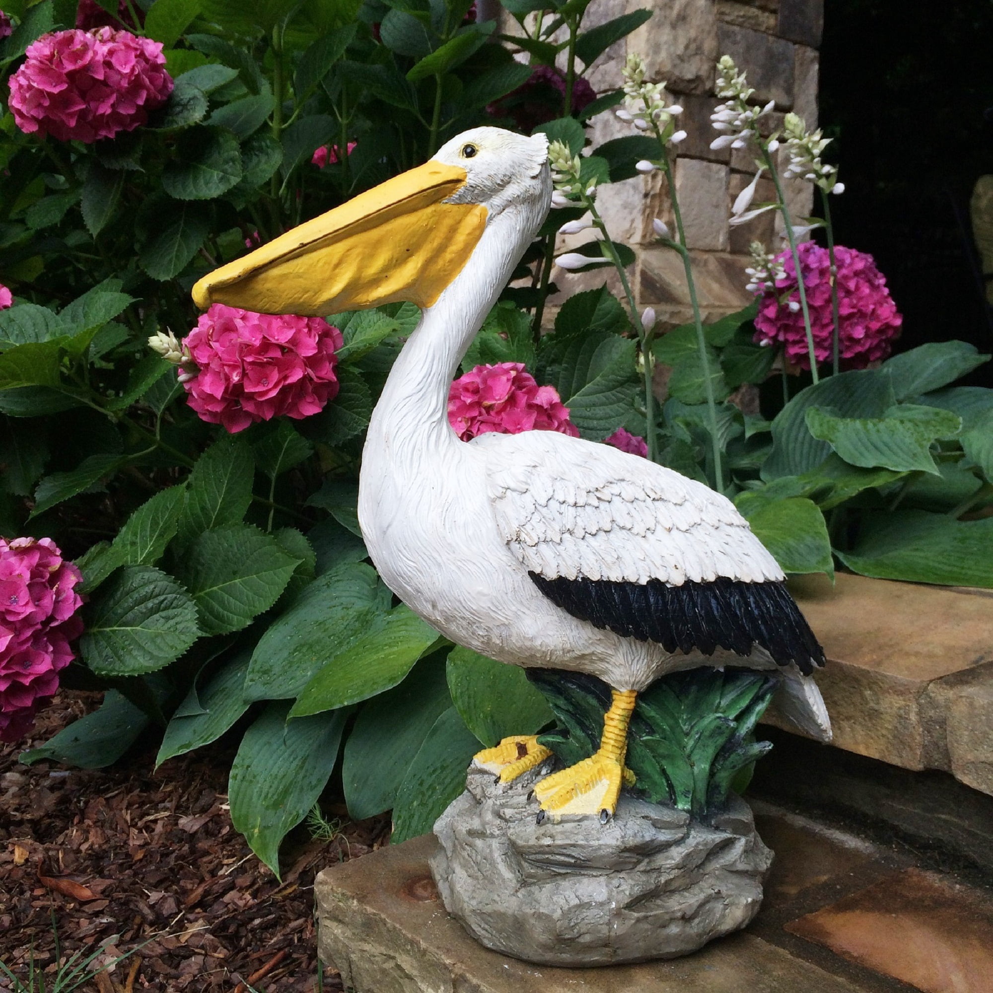 Homestyles 20 in. Pelican on Coastal Rock with Natural Finish Nautical Beach Statue Garden Statue