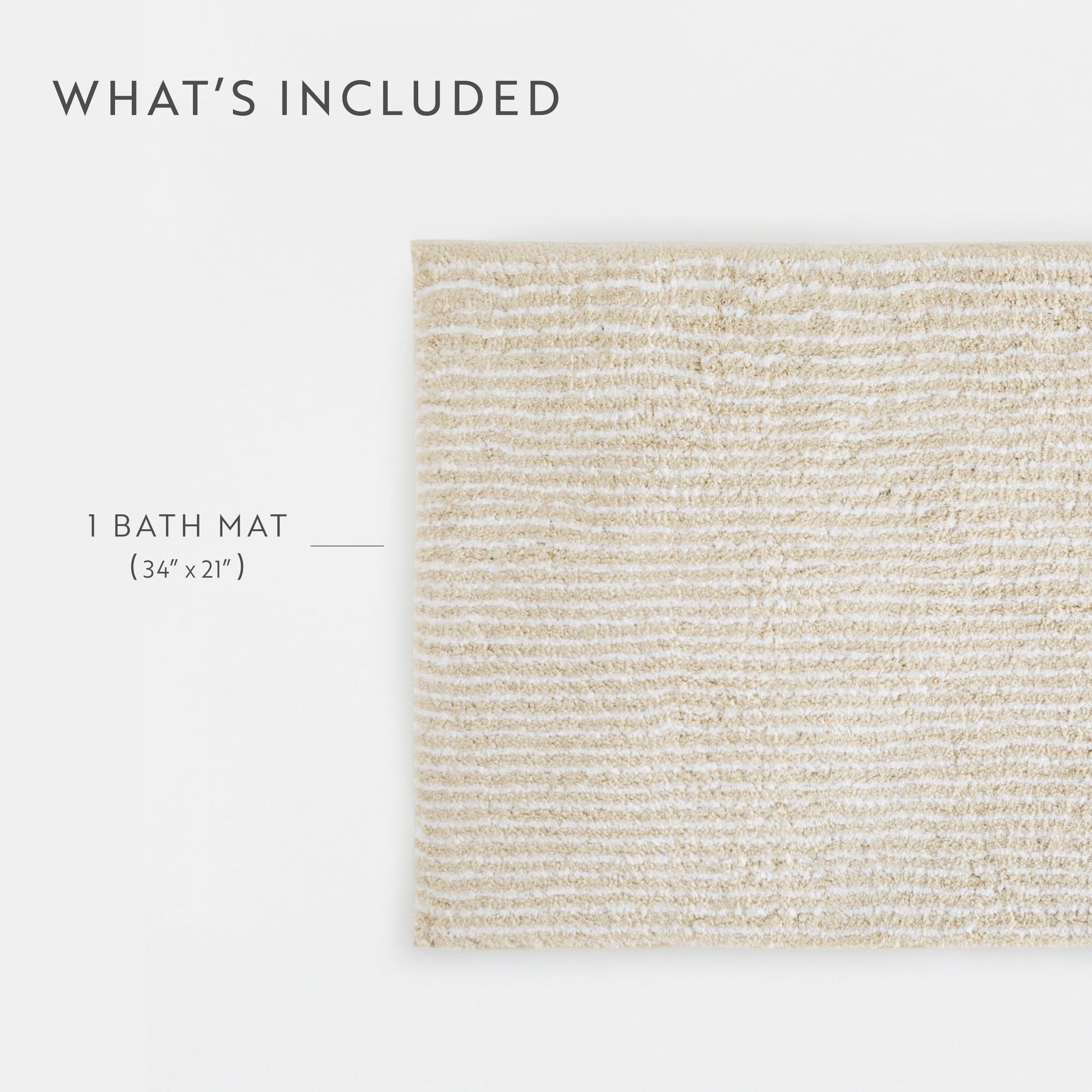 Noble Linens Pinstripe Cotton Bath Mat, 34 in x 21 in, Natural