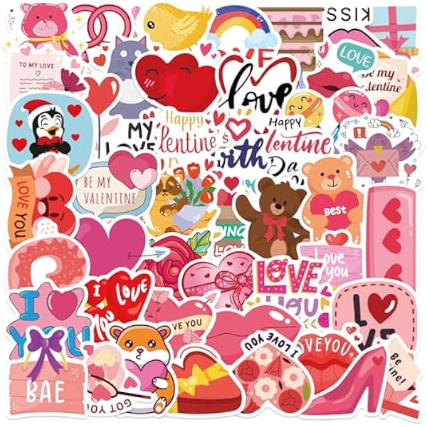 Pegatinas bonitas de San Valentín con corazones, rosas y animales para niños, adolescentes y adultos.