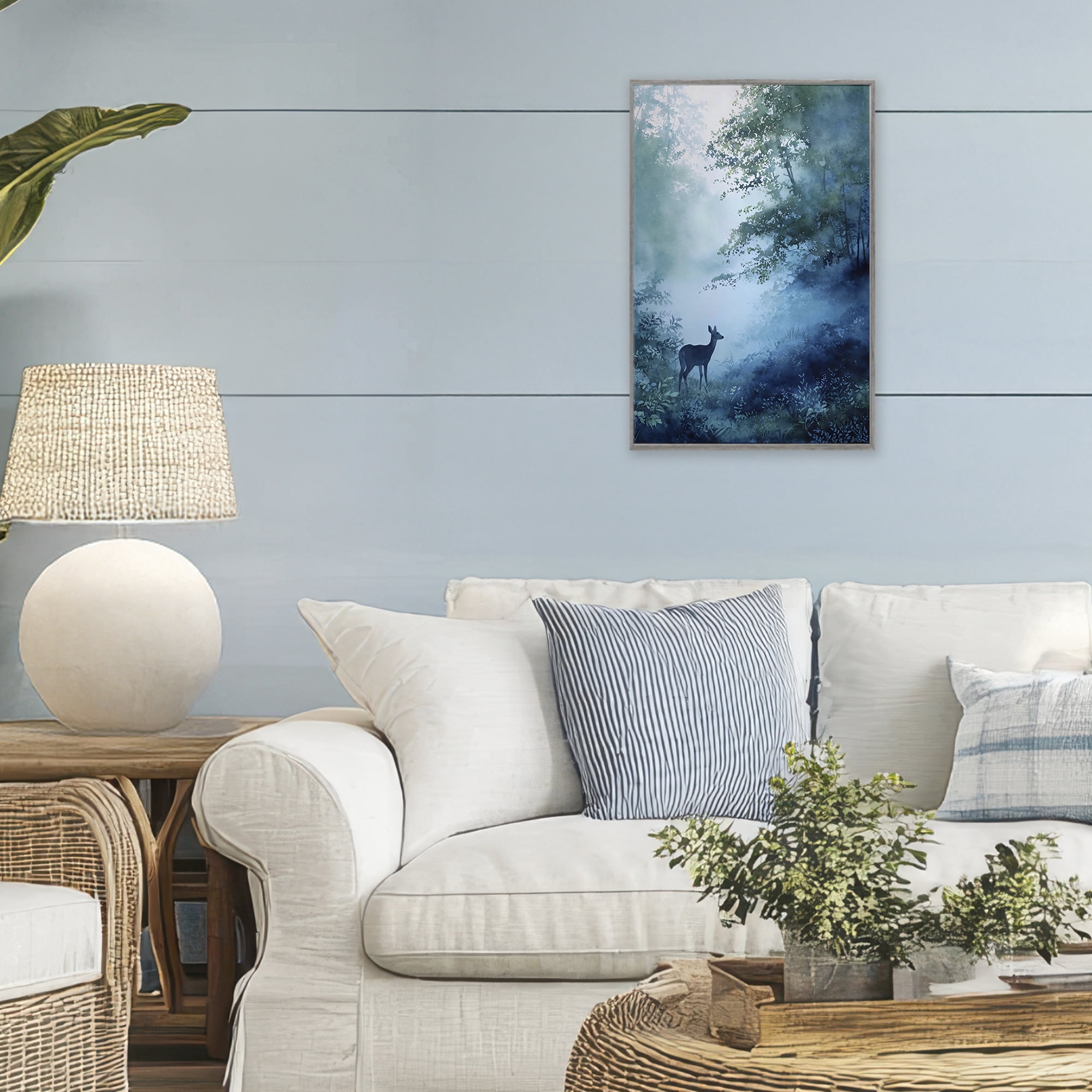 Stupell Industries Blue Dawn Deer in Mist Gray Framed Giclee Art, design by Franklyn Gregory