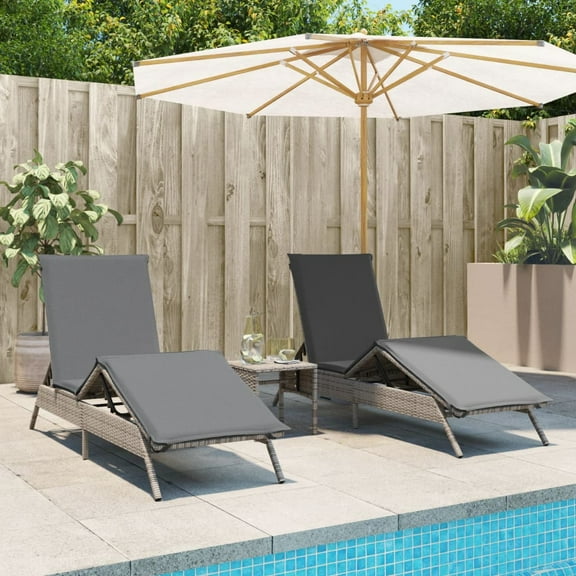 vidaXL Sun Lounger Set of 2 Grey PE Rattan 2-seater