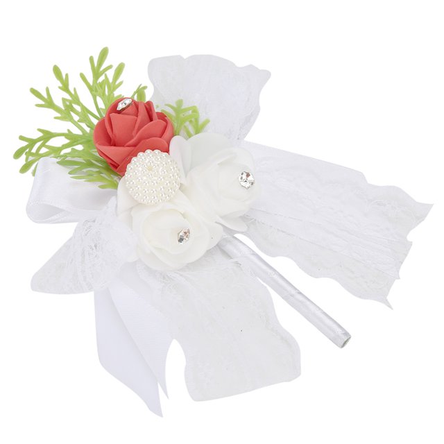 Delaman Ramillete de Boda, 4Pcs 5.9 * 5.5in Paño de Ramillete Nupcial Estable Suministros de Boda duraderos para Compromiso, Boda(Rojo)